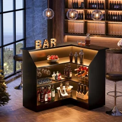 L-Shaped Bar Table, 4-Tier Home Bar Unit Liquor Storage Cabinet