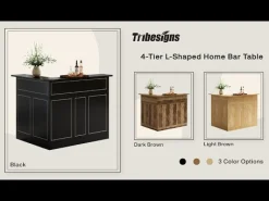 L-Shaped Bar Table, 4-Tier Home Bar Unit Liquor Storage Cabinet