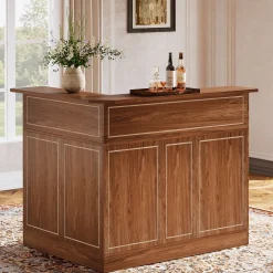 L-Shaped Bar Table, 4-Tier Home Bar Unit Liquor Storage Cabinet