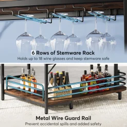 L-Shaped Bar Unit, 3 Tier Liquor Bar Table with Wine Glasses Holder
