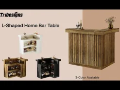 L-Shaped Bar Unit, 4-Tier Corner Liquor Bar Table with Storage Shelves