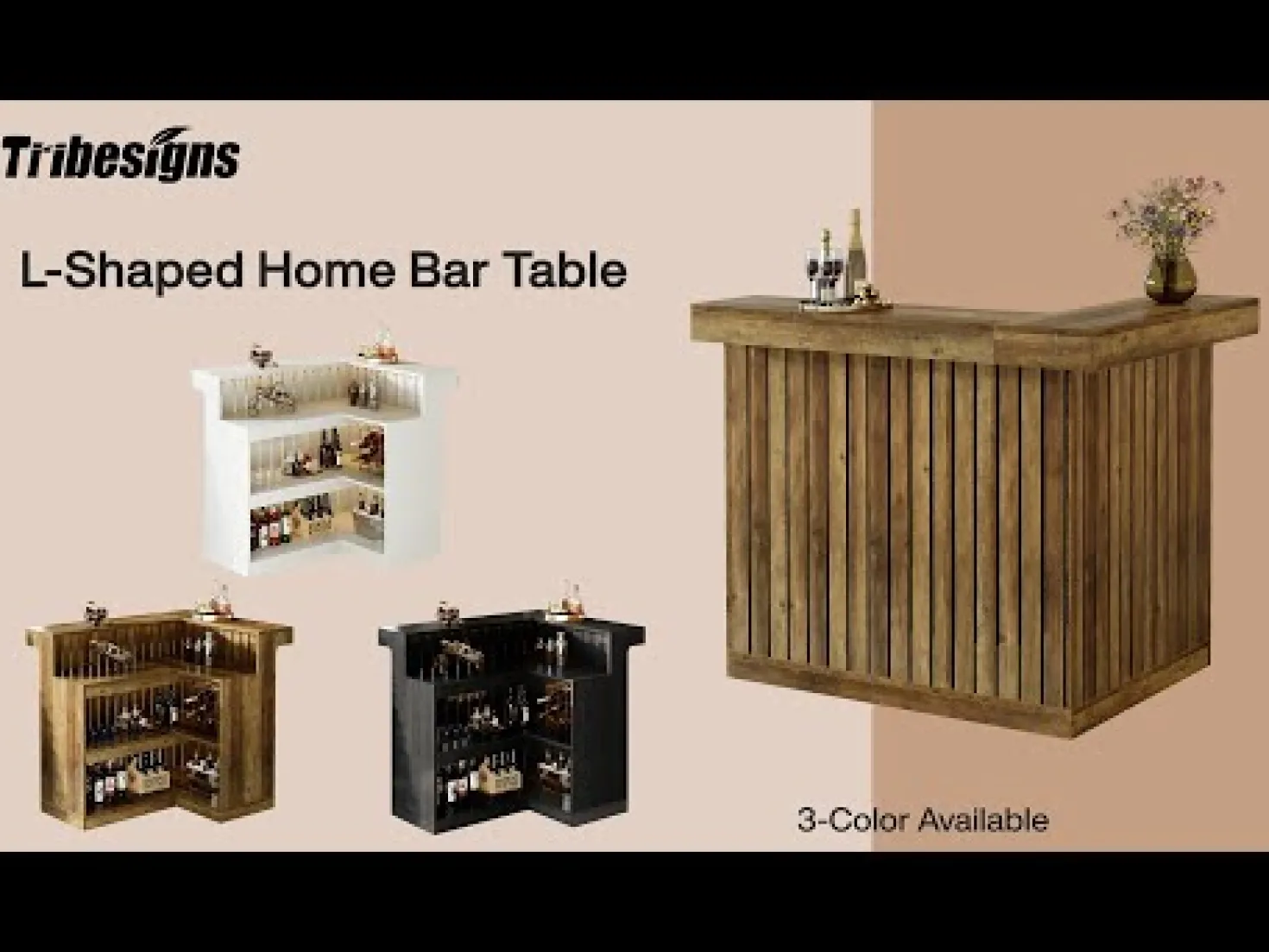 L-Shaped Bar Unit, 4-Tier Corner Liquor Bar Table with Storage Shelves