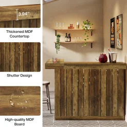 L-Shaped Bar Unit, 4-Tier Corner Liquor Bar Table with Storage Shelves