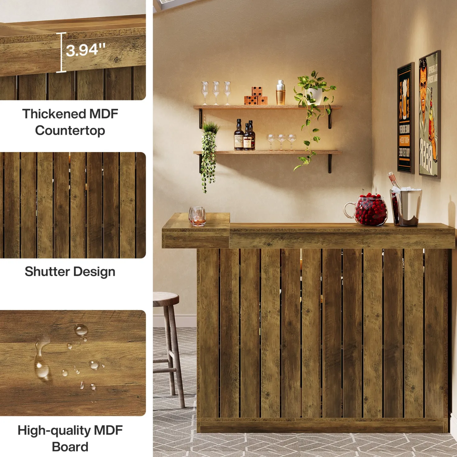 L-Shaped Bar Unit, 4-Tier Corner Liquor Bar Table with Storage Shelves
