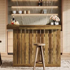 L-Shaped Bar Unit, 4-Tier Corner Liquor Bar Table with Storage Shelves