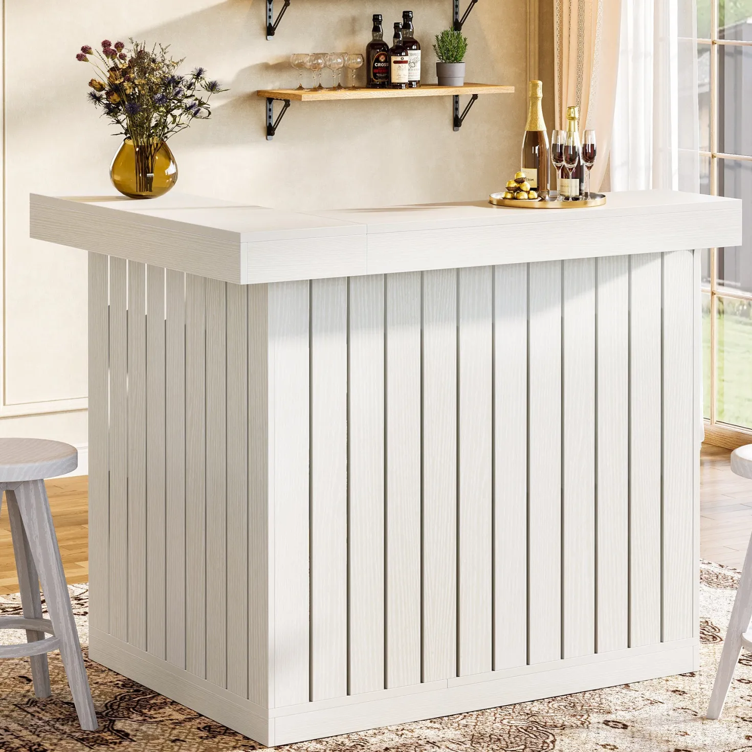 L-Shaped Bar Unit, 4-Tier Corner Liquor Bar Table with Storage Shelves