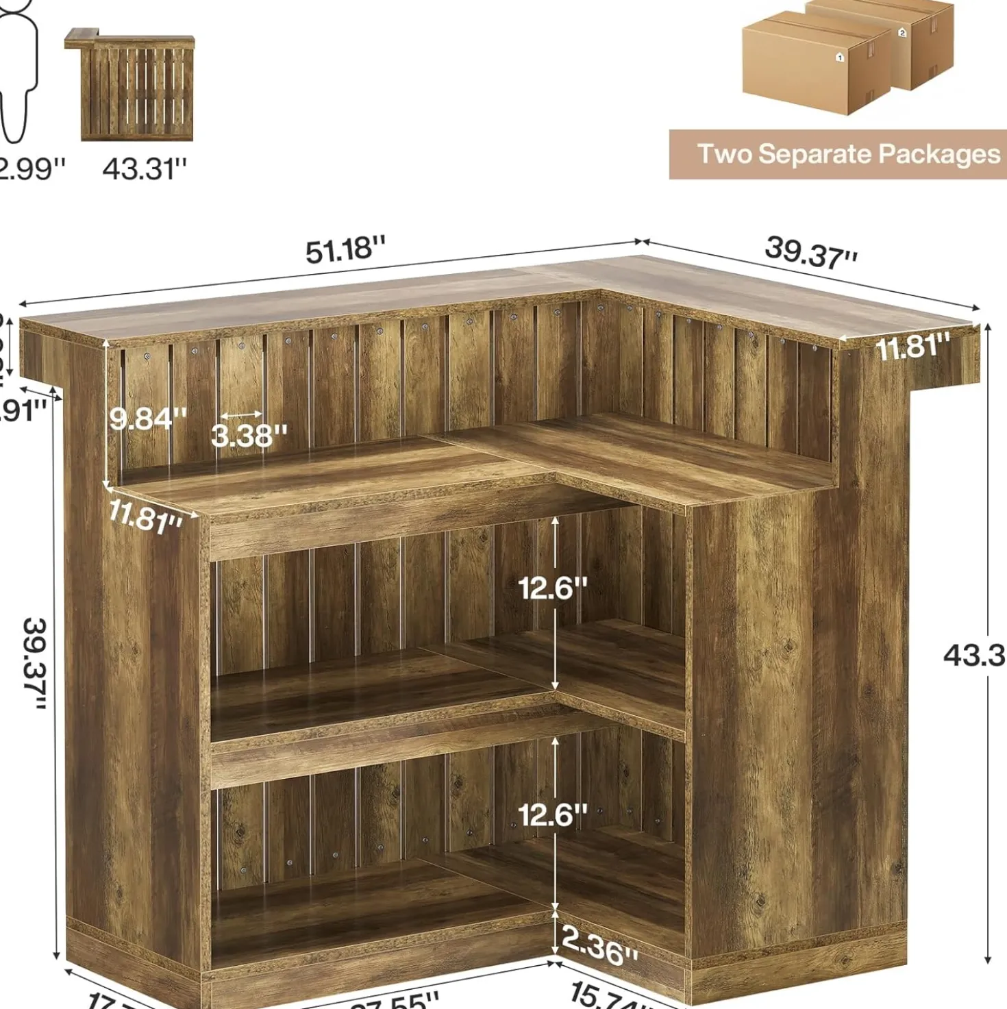 L-Shaped Bar Unit, 4-Tier Corner Liquor Bar Table with Storage Shelves