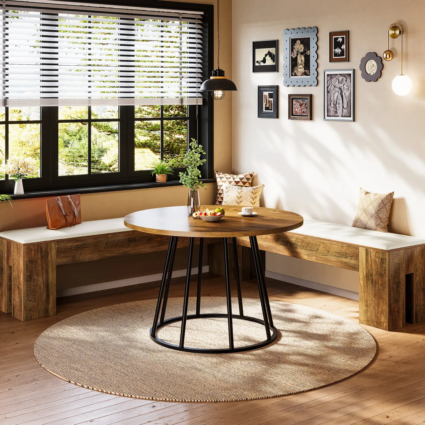 L-Shaped Bench, 61" Entryway Shoe Bench with Padded Seat Cushion