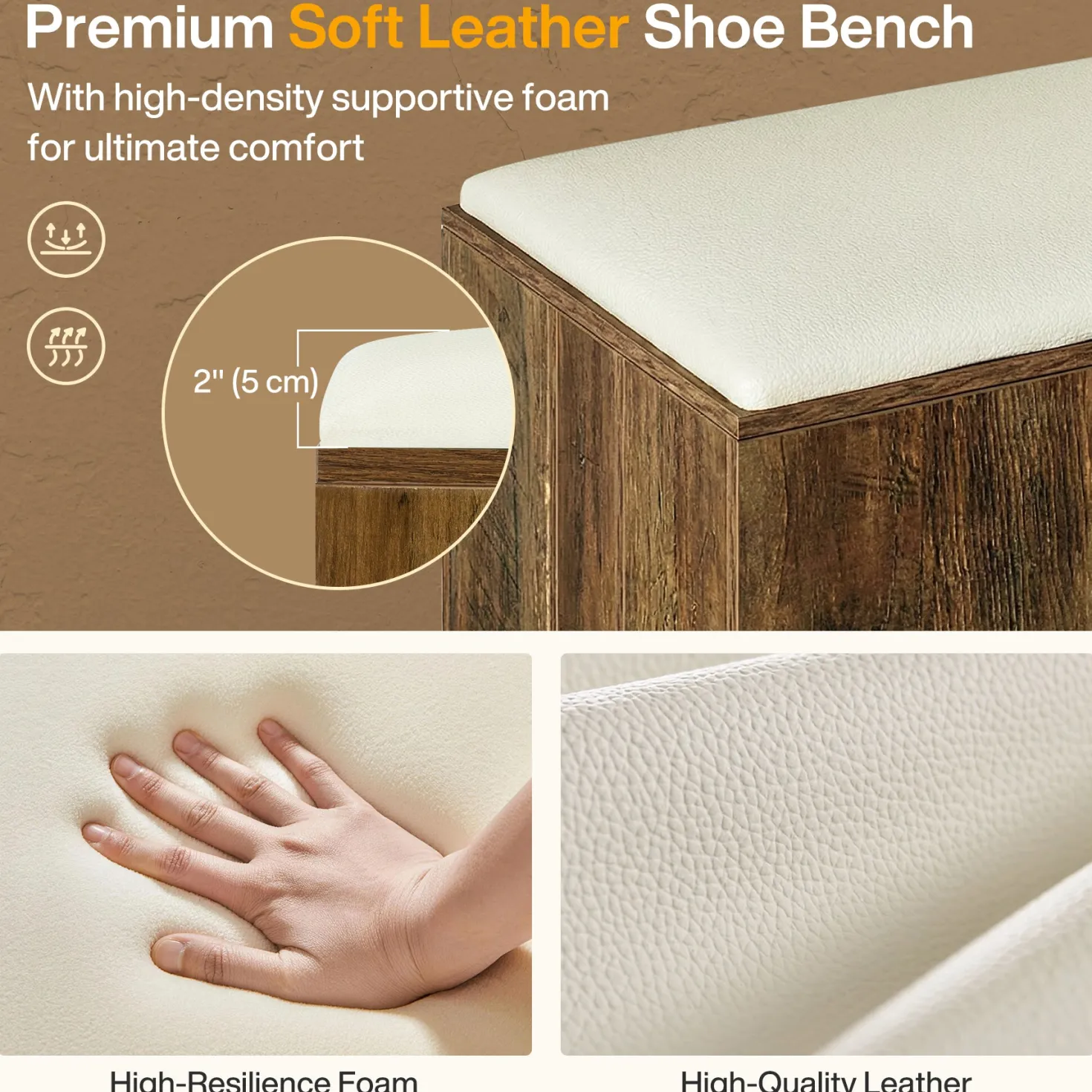L-Shaped Bench, 61" Entryway Shoe Bench with Padded Seat Cushion