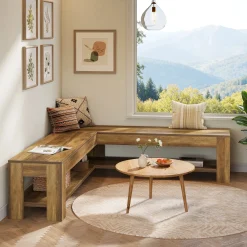 L-Shaped Bench, Corner Dining Nook Bench with Storage Shelf for Kitchen, Living Room