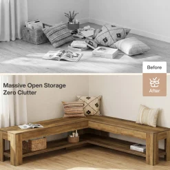 L-Shaped Bench, Corner Dining Nook Bench with Storage Shelf for Kitchen, Living Room