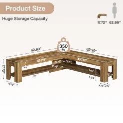 L-Shaped Bench, Corner Dining Nook Bench with Storage Shelf for Kitchen, Living Room