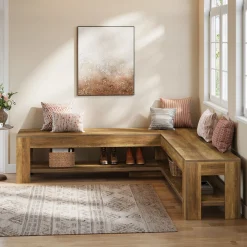 L-Shaped Bench, Corner Dining Nook Bench with Storage Shelf for Kitchen, Living Room