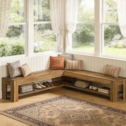 L-Shaped Bench, Corner Dining Nook Bench with Storage Shelf for Kitchen, Living Room