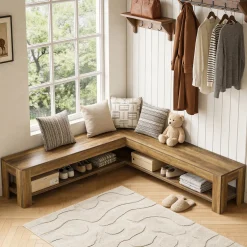 L-Shaped Bench, Corner Dining Nook Bench with Storage Shelf for Kitchen, Living Room