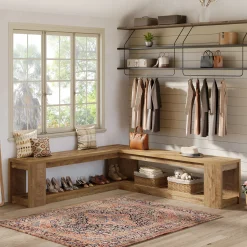 L-Shaped Bench with Storage, Corner Entryway Bench for Living Room