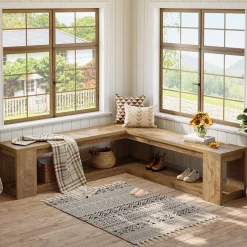 L-Shaped Bench with Storage, Corner Entryway Bench for Living Room