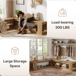 L-Shaped Bench with Storage, Corner Entryway Bench for Living Room