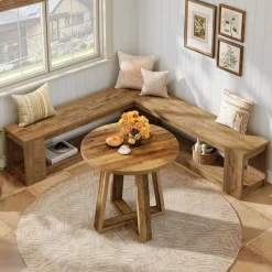 L-Shaped Bench with Storage, Corner Entryway Bench for Living Room