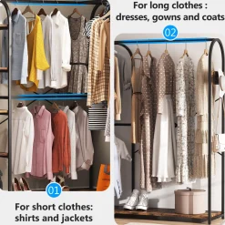 L-Shaped Clothes Rack, Corner Garment Rack with Storage Shelves