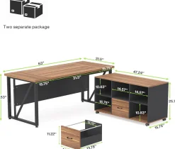 L-Shaped Computer Desk, 55" / 63" Executive Desk and Mobile File Cabinet