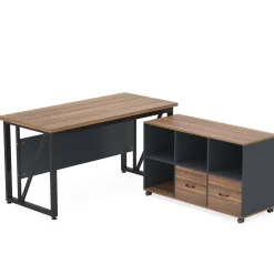 L-Shaped Computer Desk, 55" / 63" Executive Desk and Mobile File Cabinet