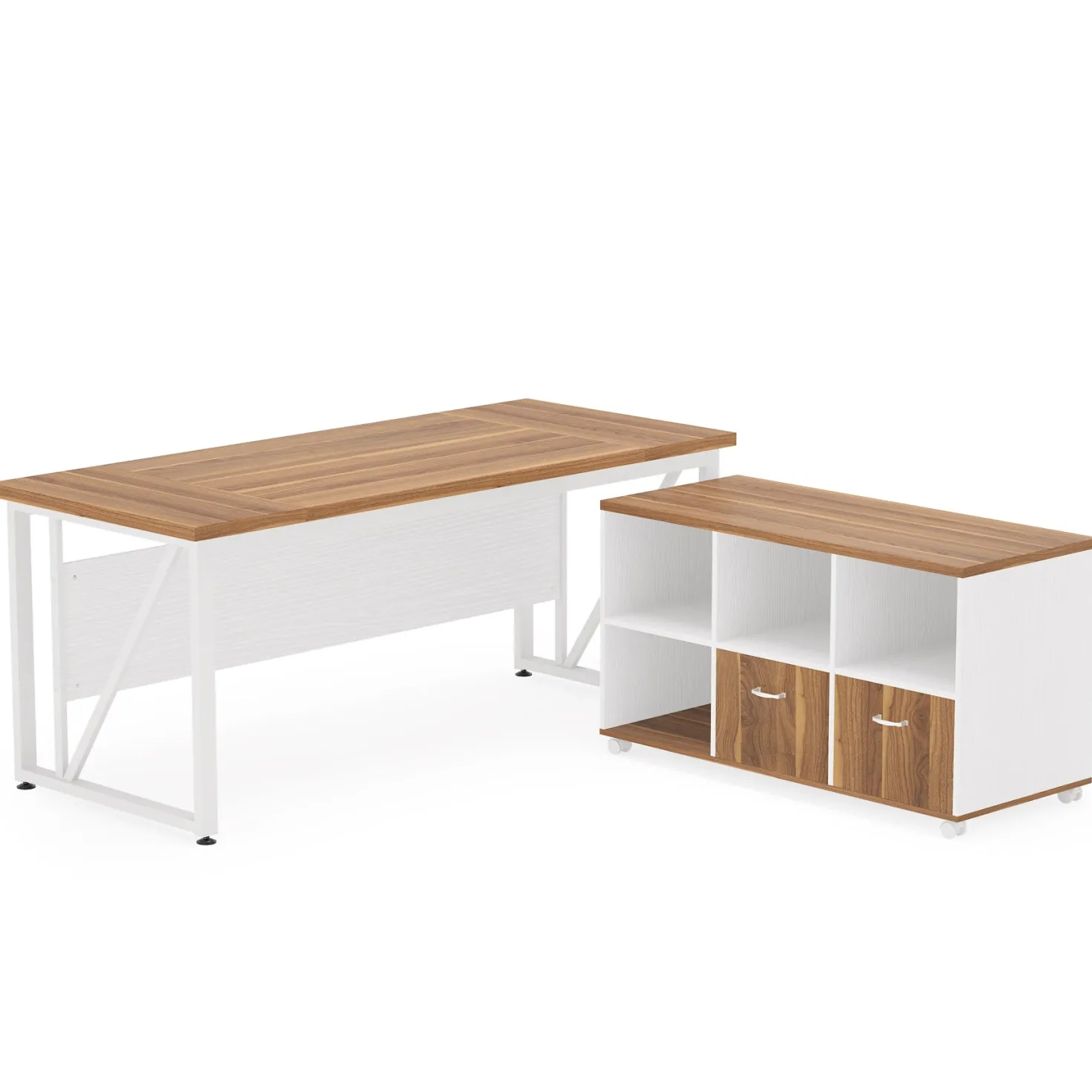 L-Shaped Computer Desk, 55" / 63" Executive Desk and Mobile File Cabinet