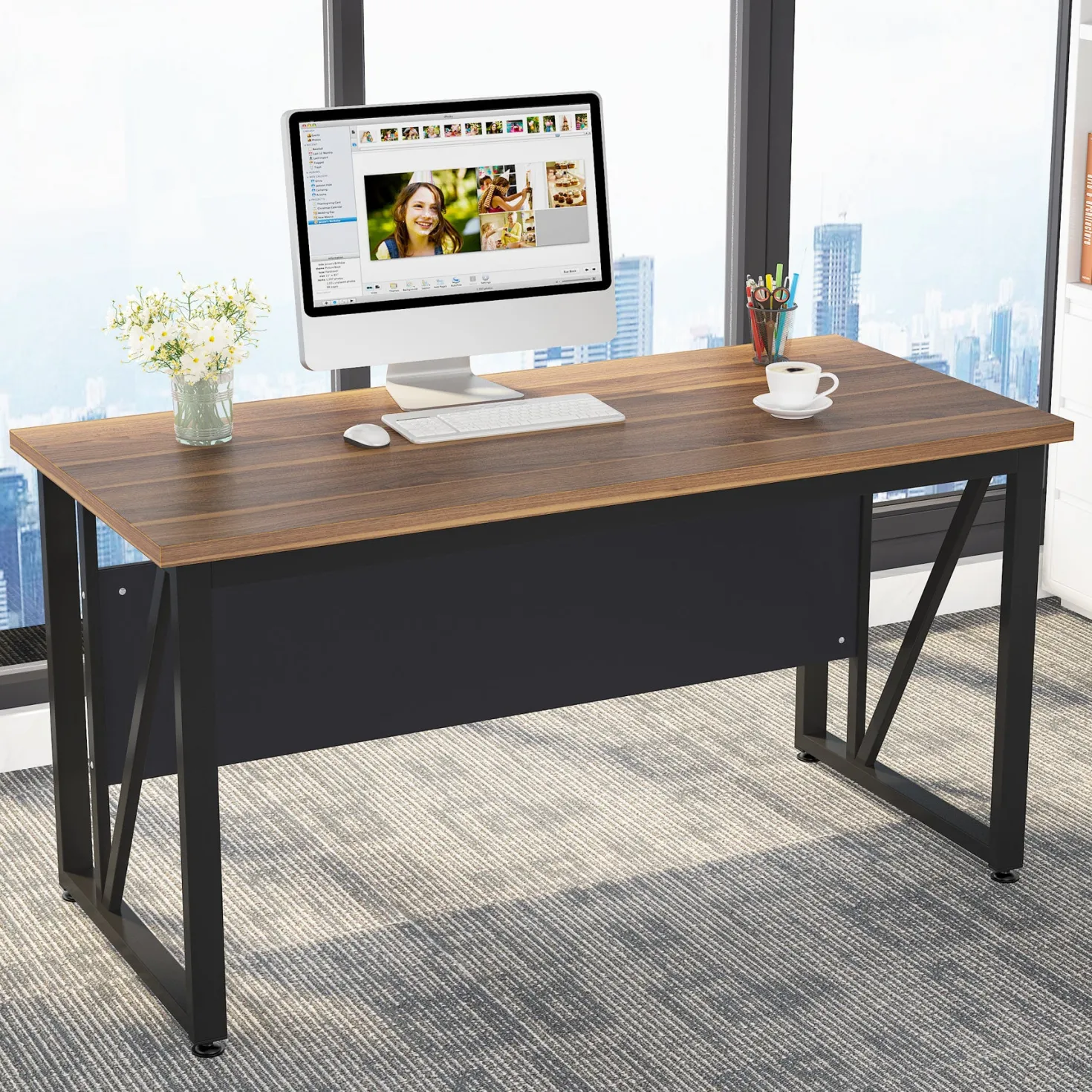 L-Shaped Computer Desk, 55" / 63" Executive Desk and Mobile File Cabinet