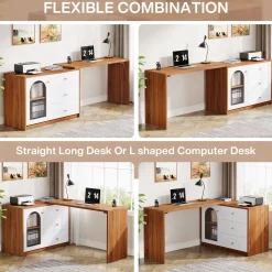 L-Shaped Computer Desk, Corner Office Desk with Reversible Storage Cabinet