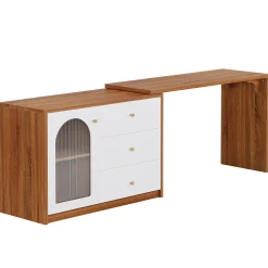 L-Shaped Computer Desk, Corner Office Desk with Reversible Storage Cabinet