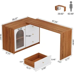L-Shaped Computer Desk, Corner Office Desk with Reversible Storage Cabinet