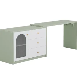 L-Shaped Computer Desk, Corner Office Desk with Reversible Storage Cabinet