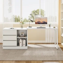 L-Shaped Computer Desk, Reversible Corner Desk With Drawer Cabinet