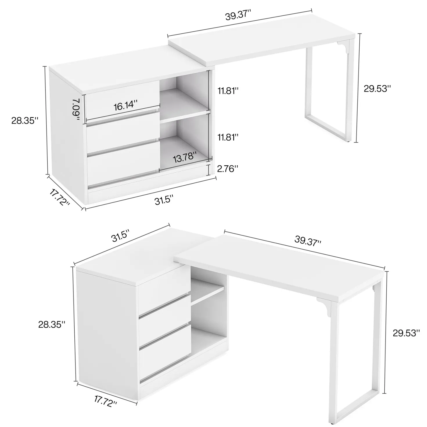 L-Shaped Computer Desk, Reversible Corner Desk With Drawer Cabinet