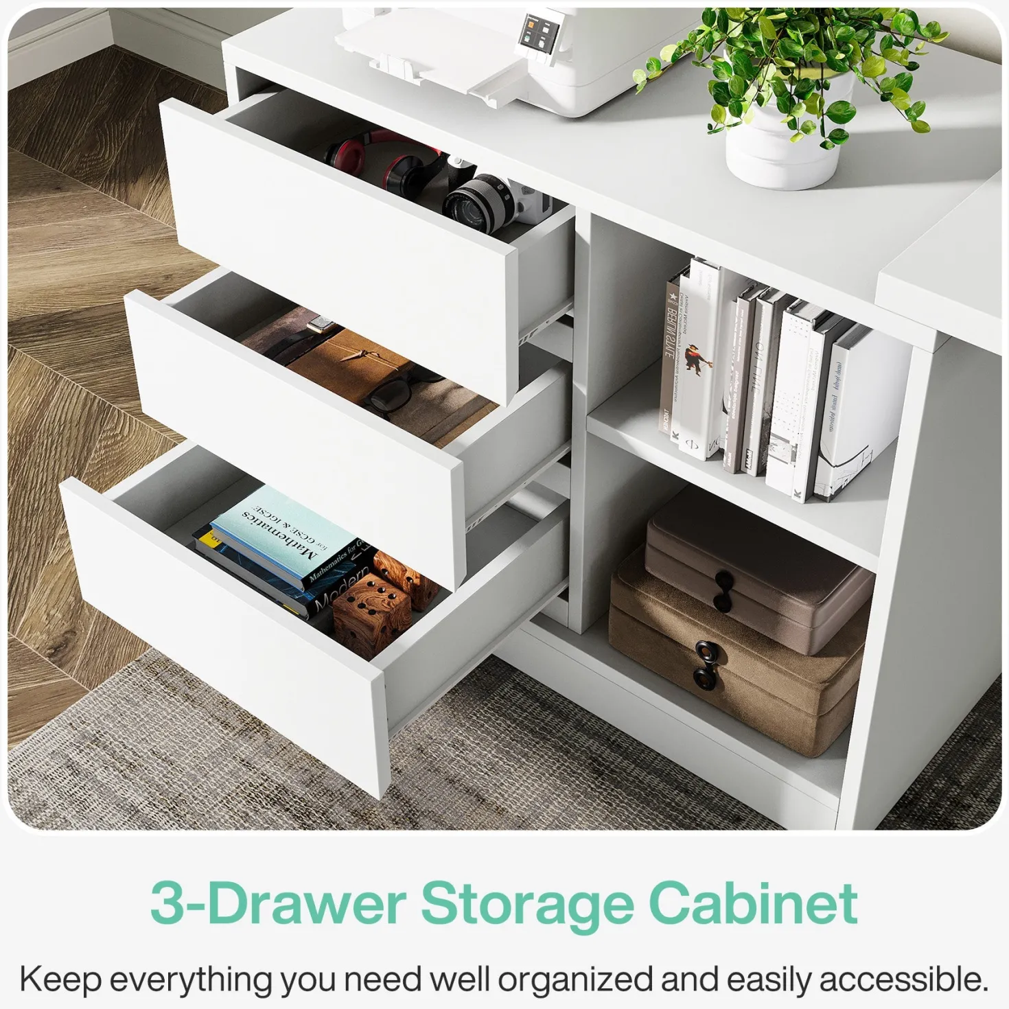 L-Shaped Computer Desk, Reversible Corner Desk With Drawer Cabinet