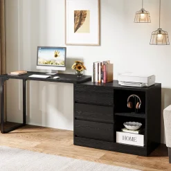 L-Shaped Computer Desk, Reversible Corner Desk With Drawer Cabinet
