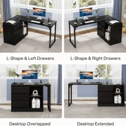 L-Shaped Computer Desk, Reversible Corner Desk With Drawer Cabinet