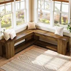 L-Shaped Corner Bench, Farmhouse Dining Bench with Removable Seat Cushion