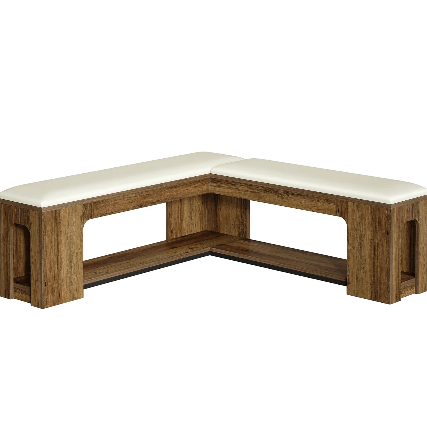 L-Shaped Corner Bench, Farmhouse Dining Bench with Removable Seat Cushion