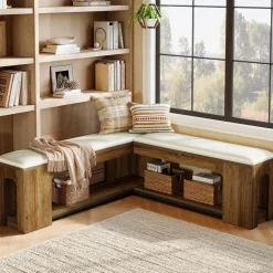 L-Shaped Corner Bench, Farmhouse Dining Bench with Removable Seat Cushion