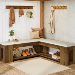 L-Shaped Corner Bench, Farmhouse Dining Bench with Removable Seat Cushion