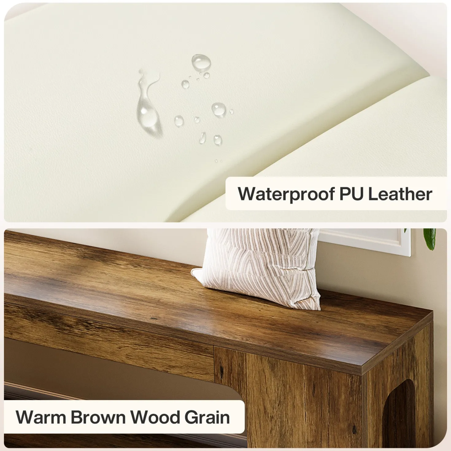L-Shaped Corner Bench, Farmhouse Dining Bench with Removable Seat Cushion