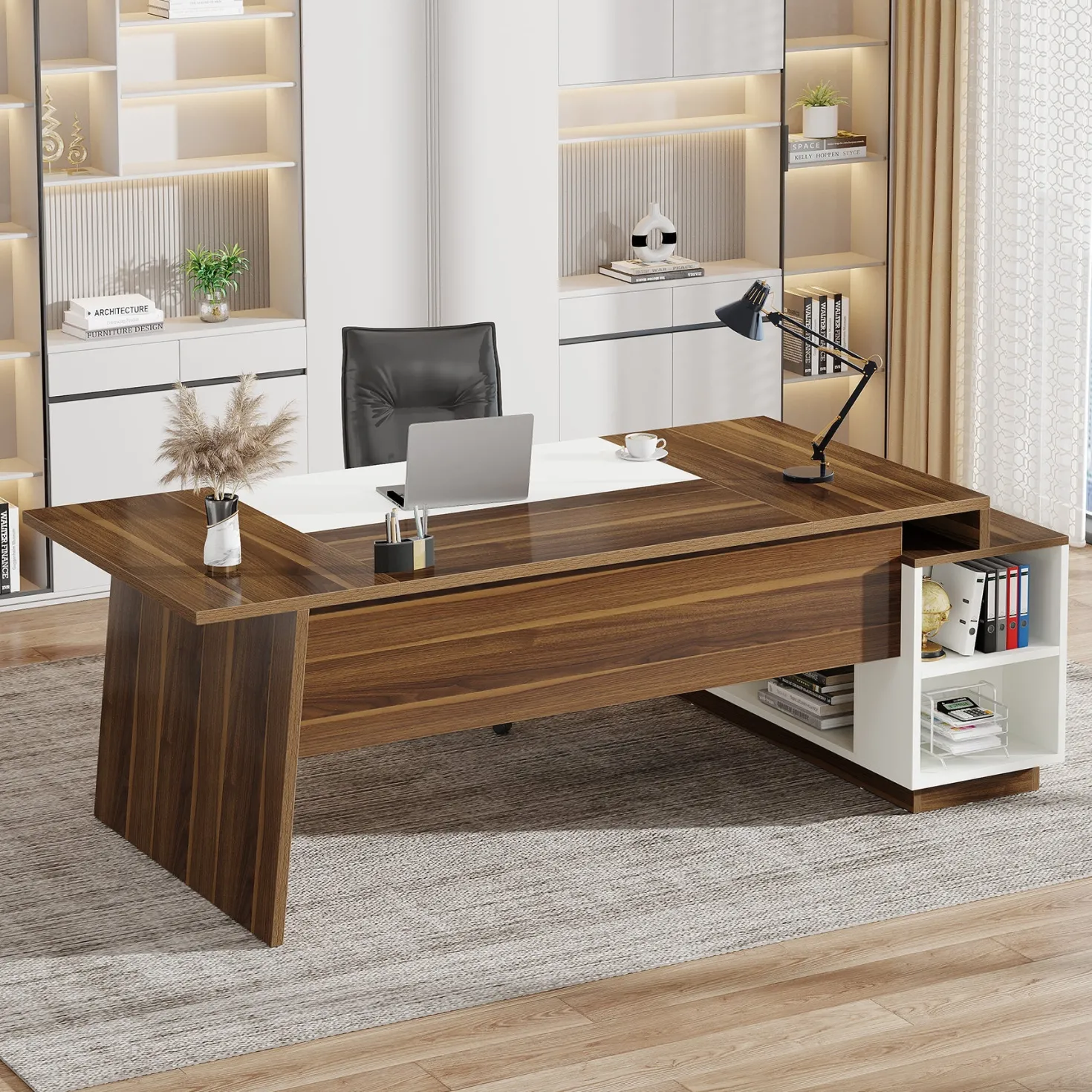L-Shaped Executive Desk, 70.5" Computer Desk with Cabinet