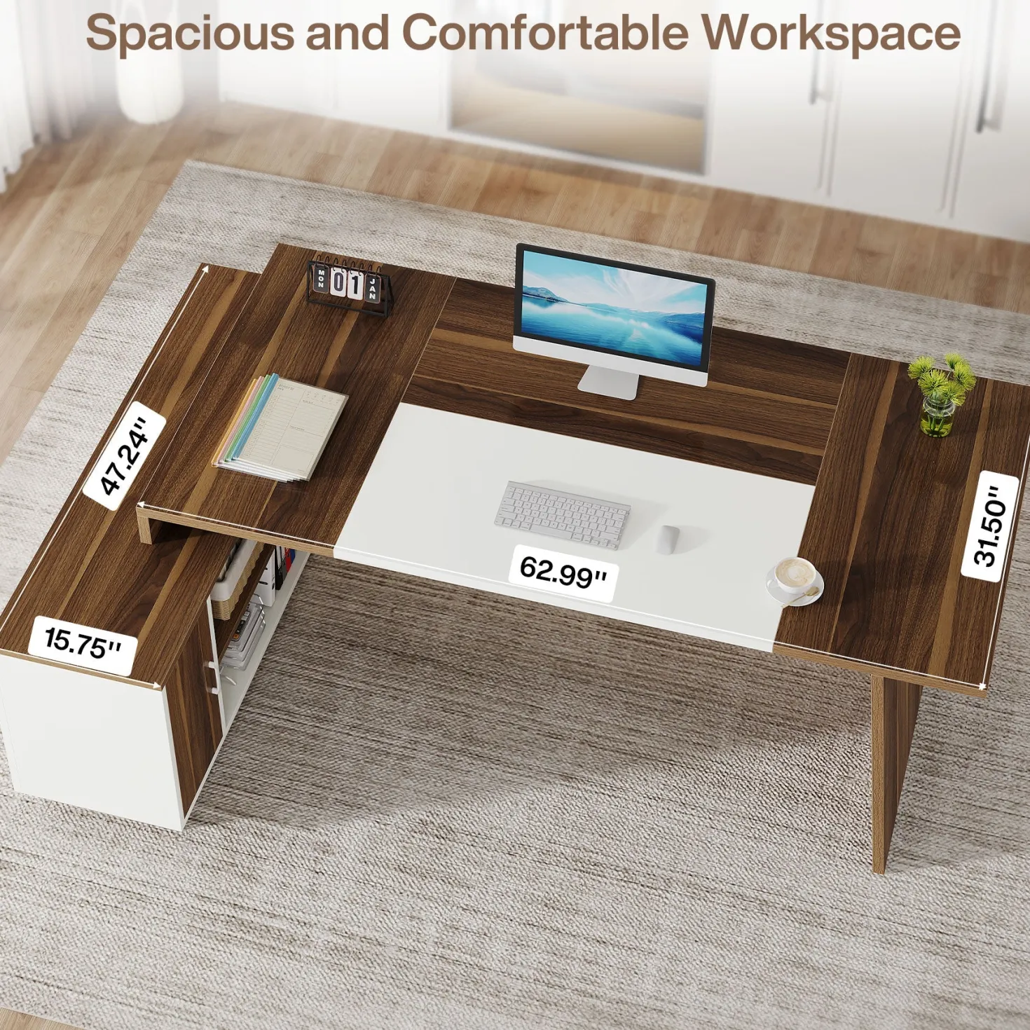 L-Shaped Executive Desk, 70.5" Computer Desk with Cabinet