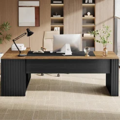 L-Shaped Executive Desk, 78.7" Computer Desk with Cabinet and Storage Shelves