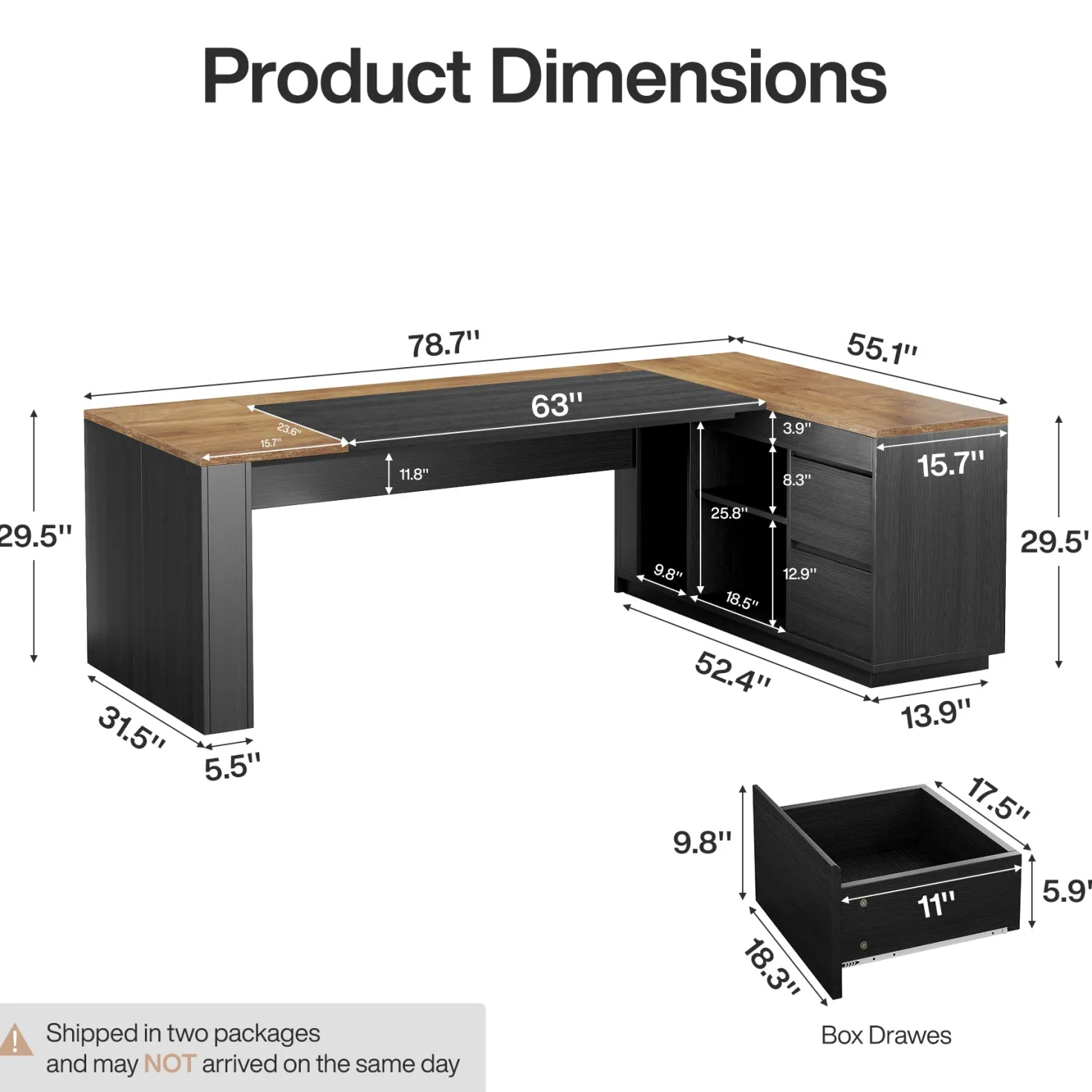 L-Shaped Executive Desk, 78.7" Computer Desk with Cabinet and Storage Shelves