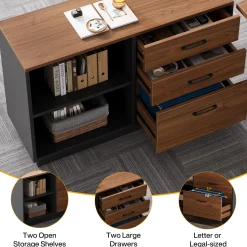 L-Shaped Executive Desk, 63" Computer Desk Workstation with File Cabinet