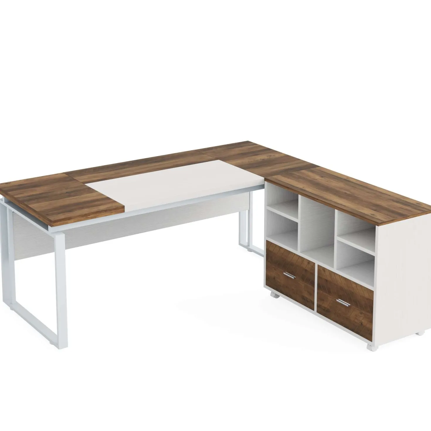 L-Shaped Executive Desk, 63" Computer Desk with Mobile File Cabinet