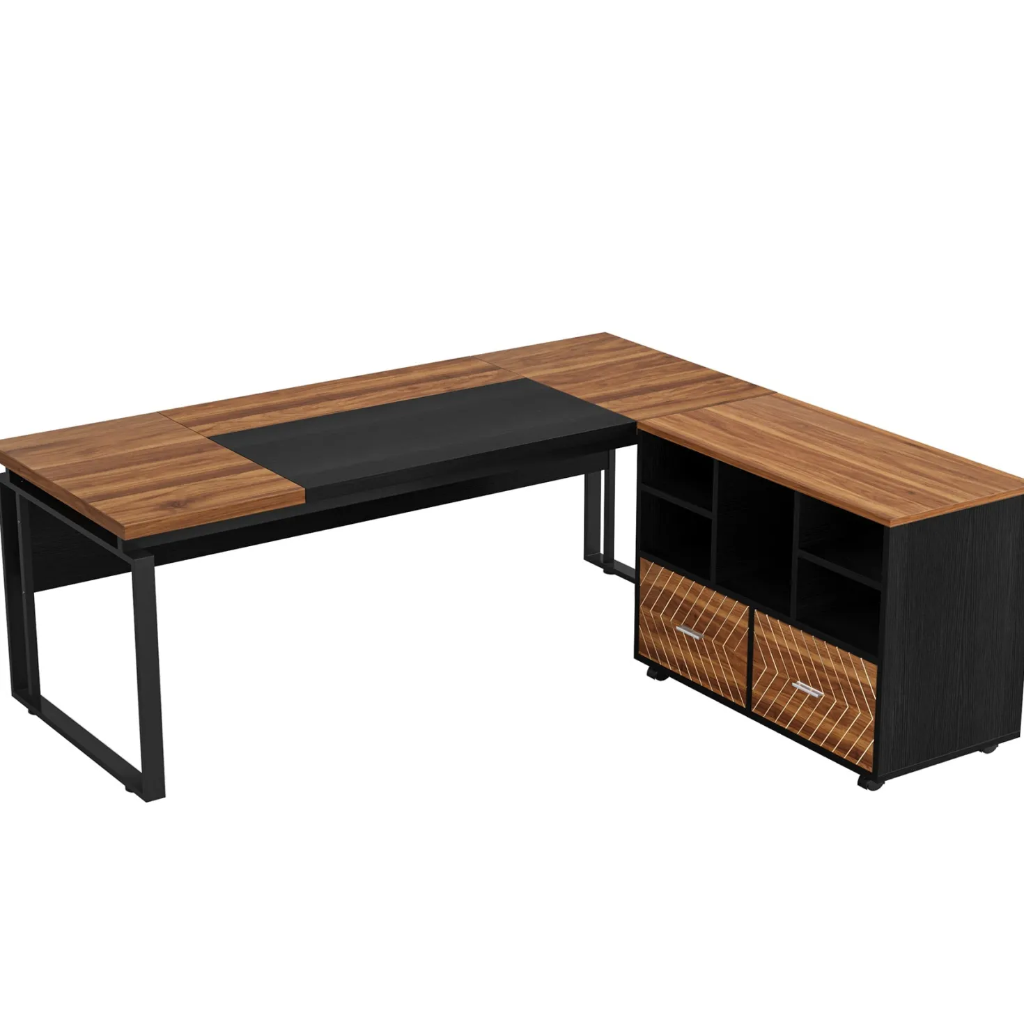 L-Shaped Executive Desk, 63" Computer Desk with Mobile File Cabinet