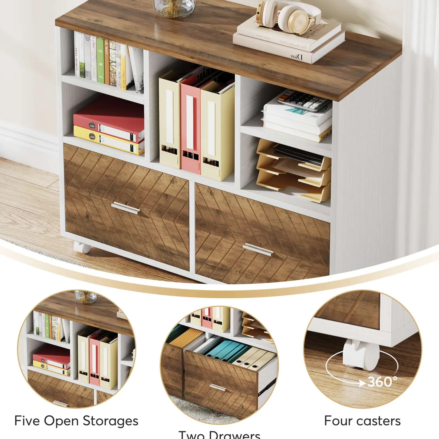 L-Shaped Executive Desk, 63" Computer Desk with Mobile File Cabinet